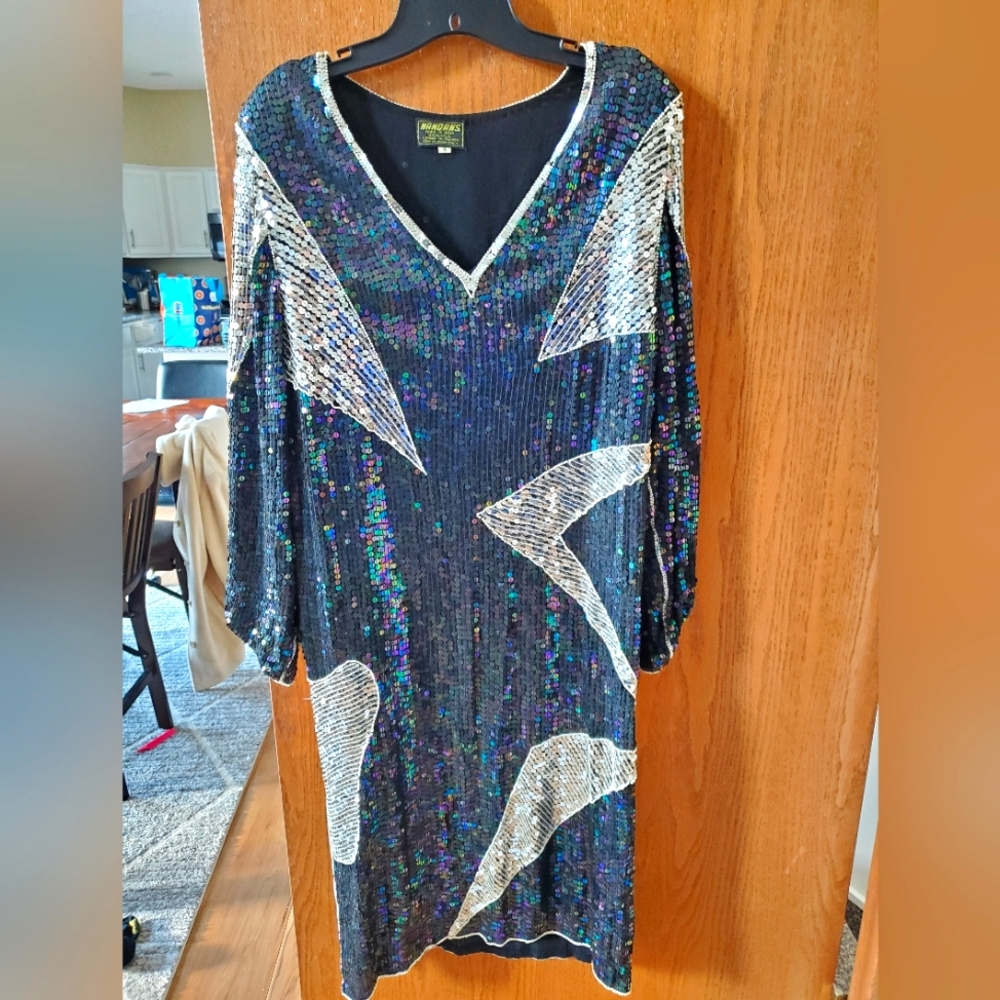 Vintage 80's Beaded Sequin and Pearl Maxi shift dress. Women's Small